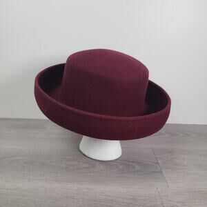 Scala Collection Women's Burgundy Rolled Brim Wool Hat Vintage